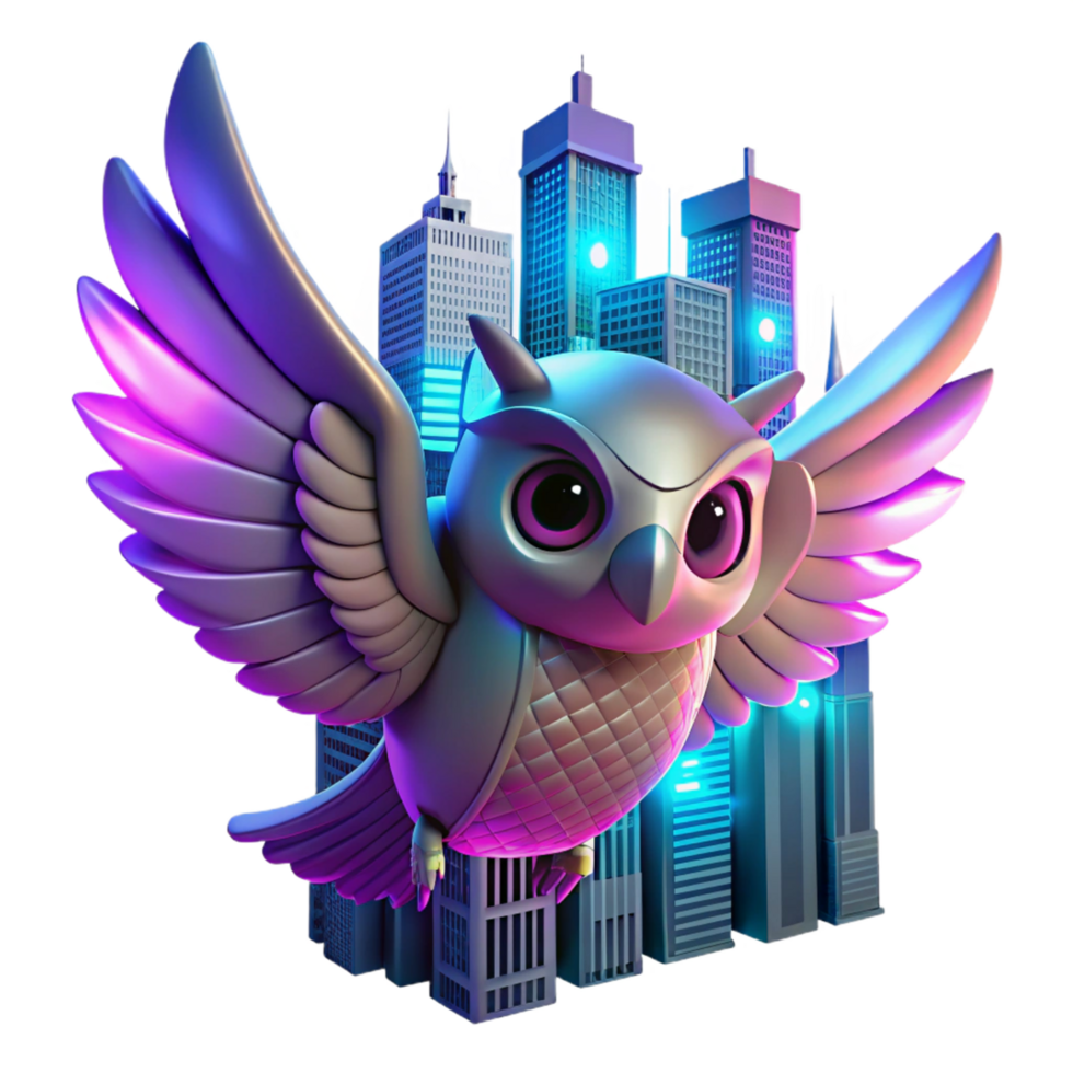 Cyber Owl in a City Flight in a Futuristic Three Dimensional Scene of Technology png