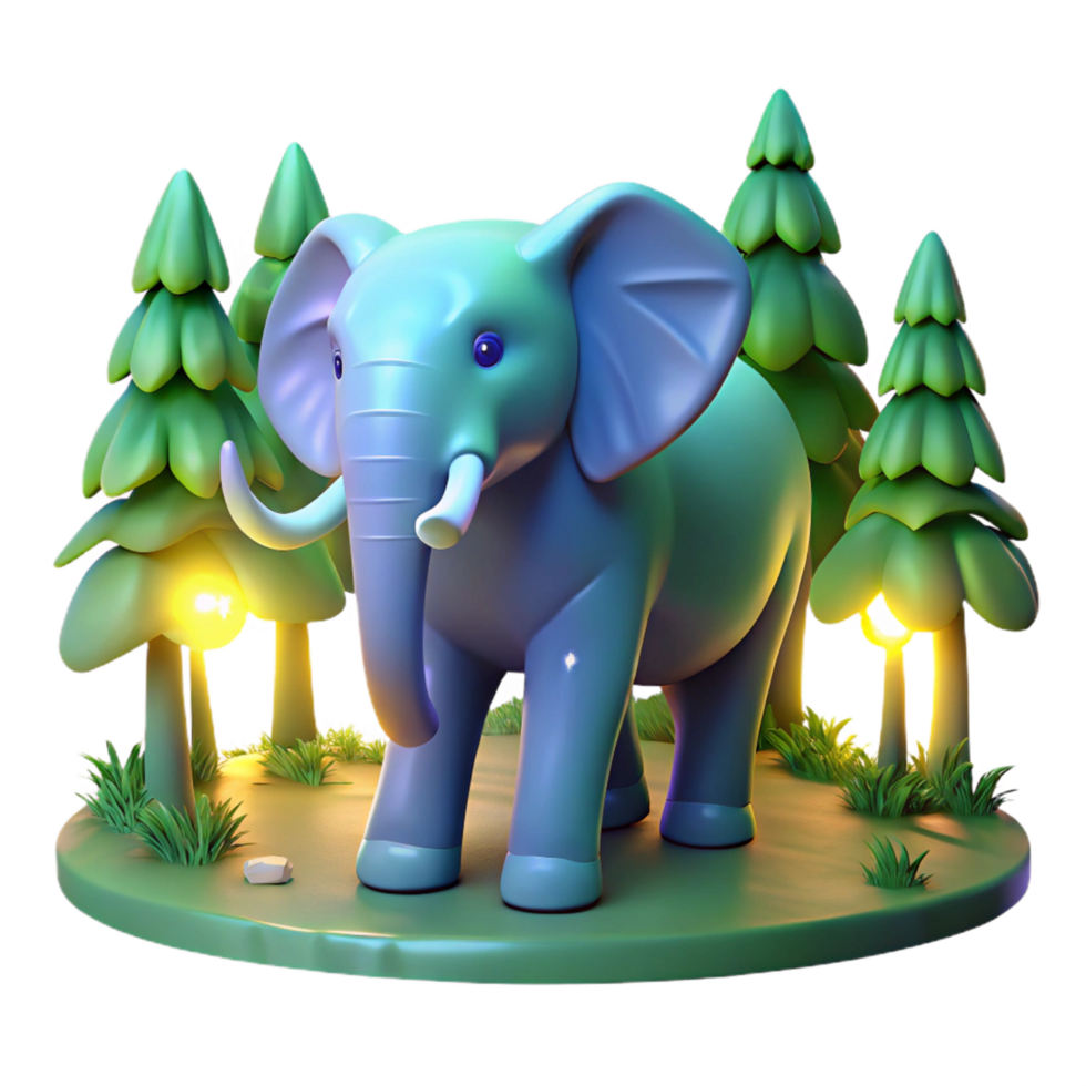 Cute Elephant in Forest Scene with Playful Expression and Realistic Texture png