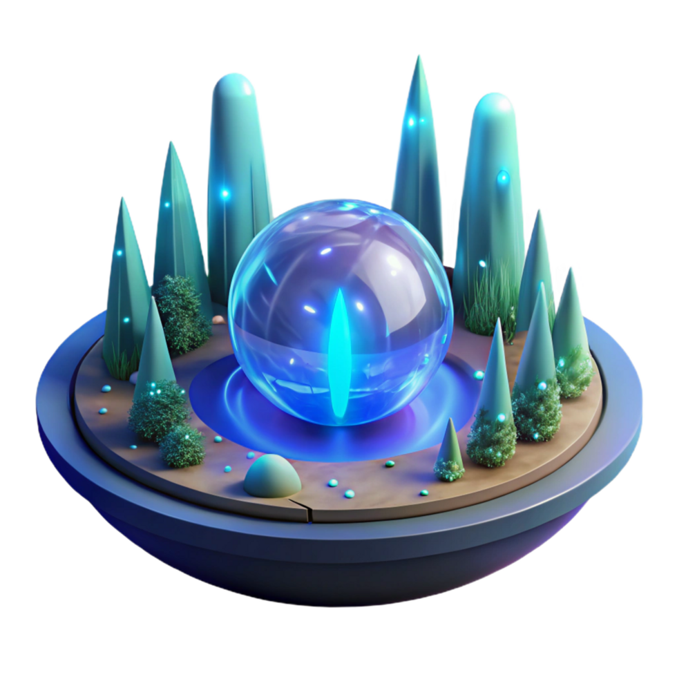 Mystical Crystal Sphere in Enchanted Grove in a Magical Three Dimensional Scene of Fantasy png