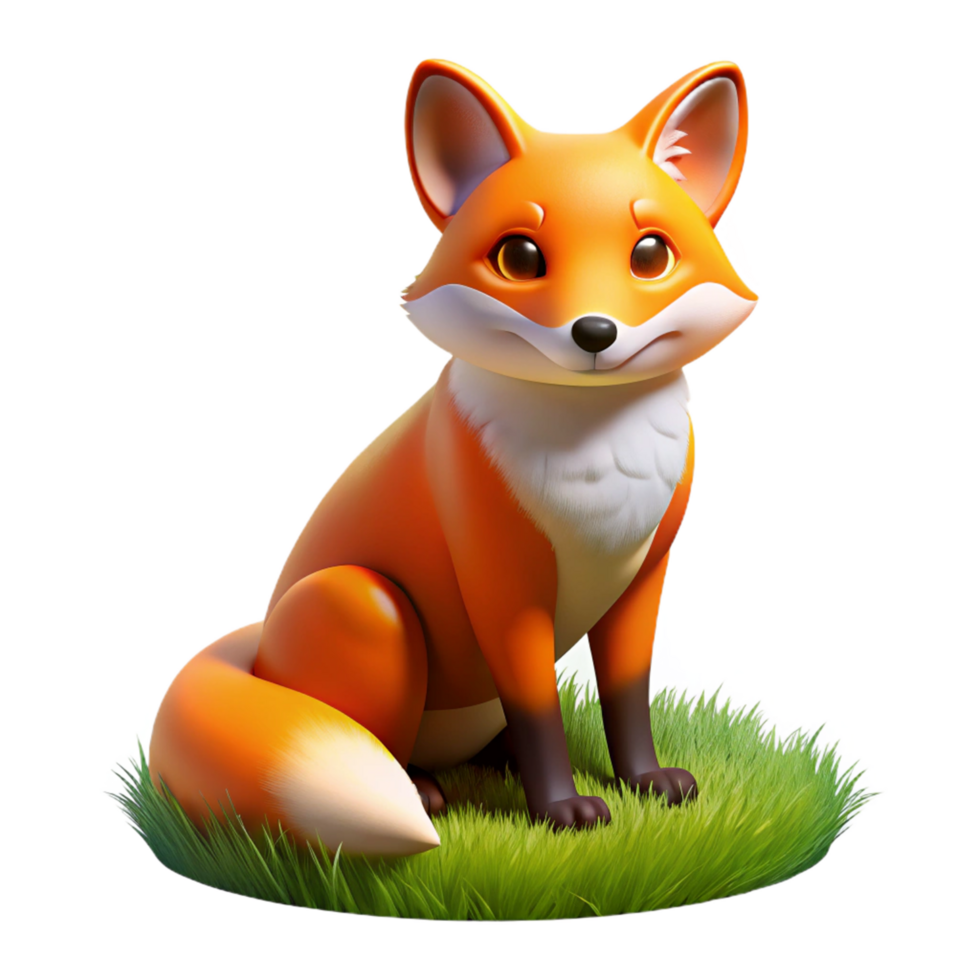Cute Fox in Grass in a Three Dimensional Render of Whimsical Design png