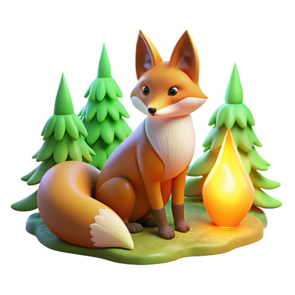 Cute Fox in Forest Scene - An adorable depiction of a fox in a forest scene capturing its playful and endearing nature png