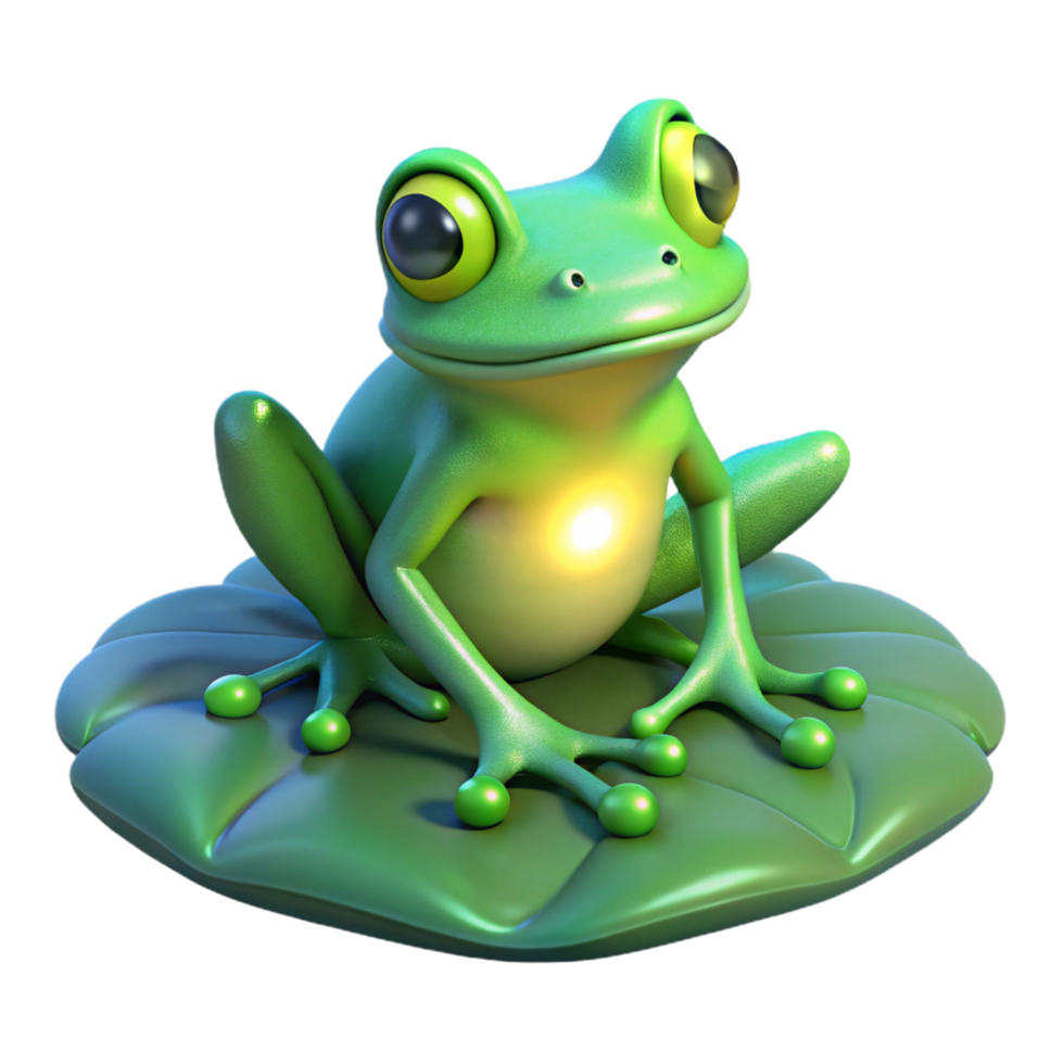 Cute Frog on Lily Pad An adorable frog resting on a lily pad, capturing the charm of nature in a digital form. png