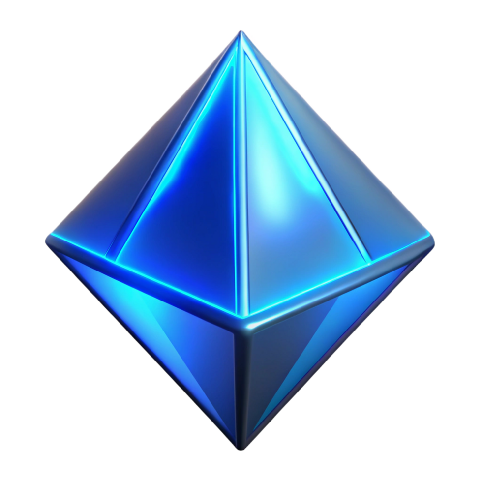 Blue Glowing Pyramid A luminous 3D depiction of a blue glowing pyramid, highlighting its glowing features and enchanting presence. png