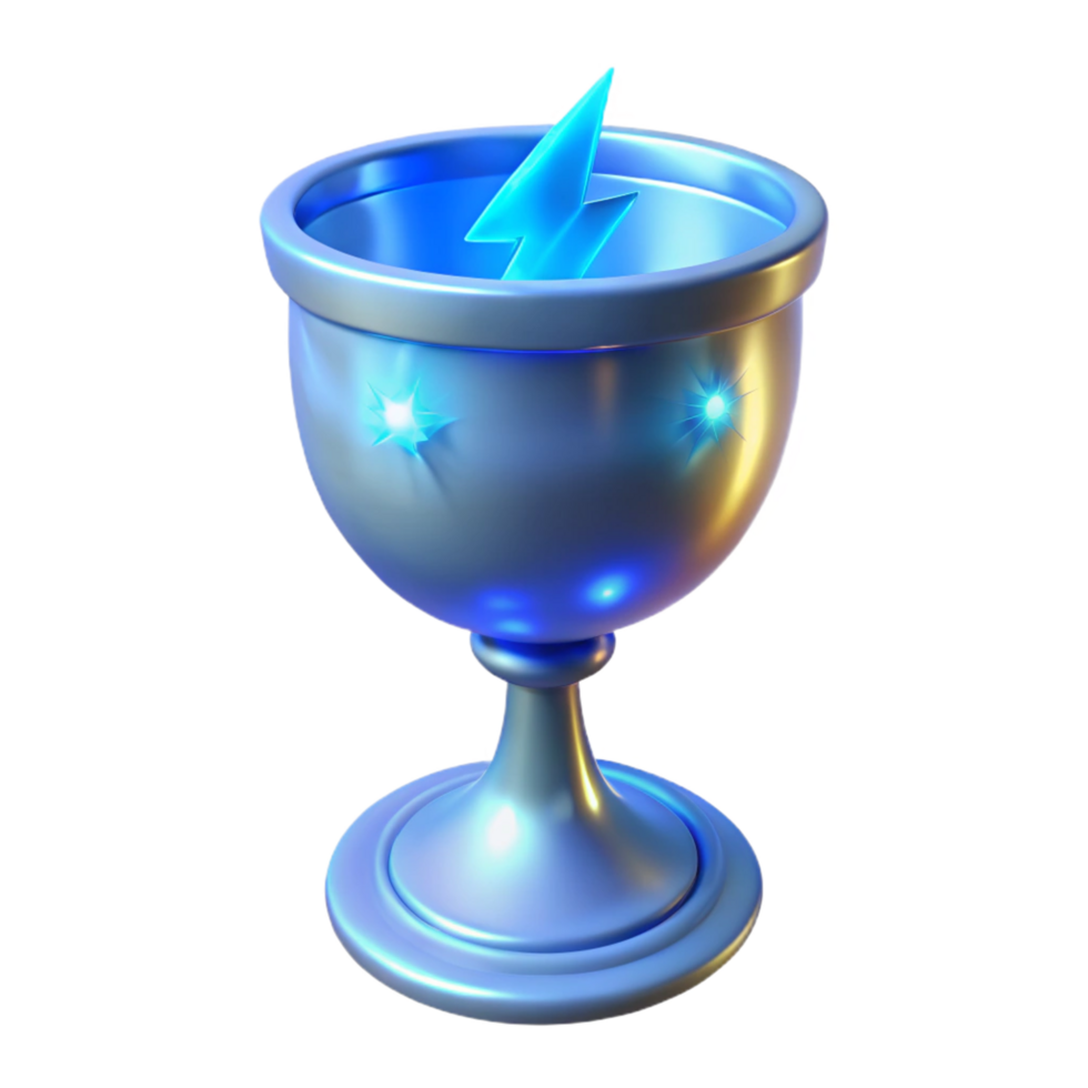 Glowing Chalice with Lightning A luminous 3D depiction of a chalice with lightning, highlighting its glowing features and enchanting presence. png