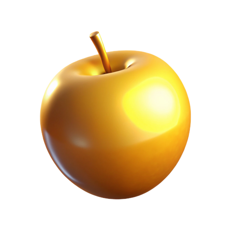 Golden Apple 3D Render A luxurious 3D depiction of a golden apple, highlighting its elegant design and shimmering presence. png