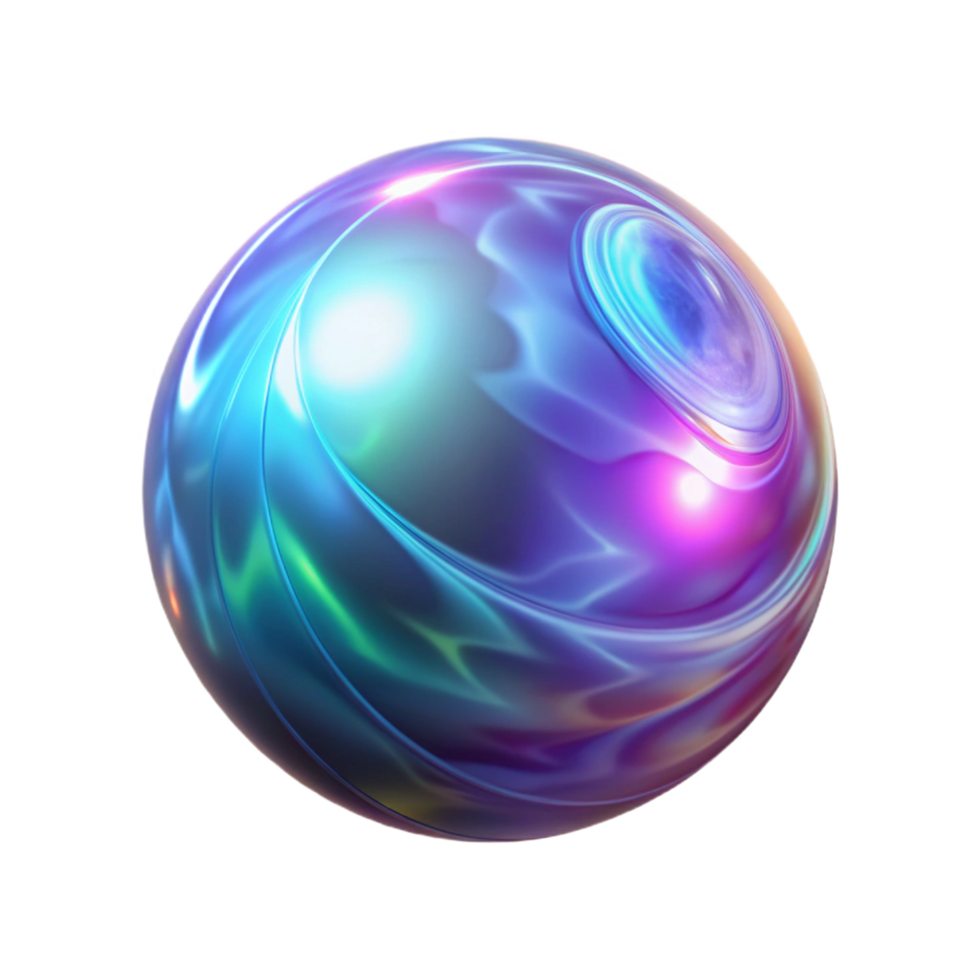 Abstract iridescent sphere, glowing A dynamic depiction of a sphere glowing with iridescent colors, captured in abstract three-dimensional art. png