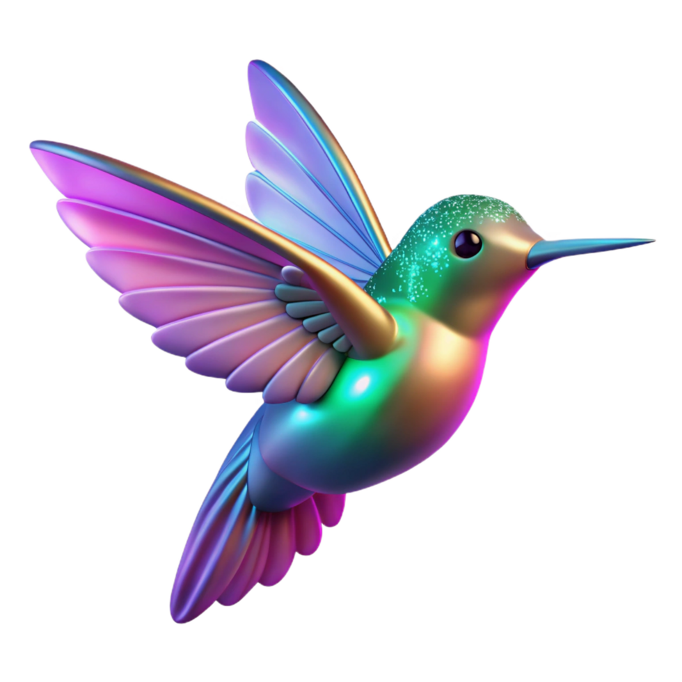 Iridescent Hummingbird in a Three Dimensional Render of Color and Movement png