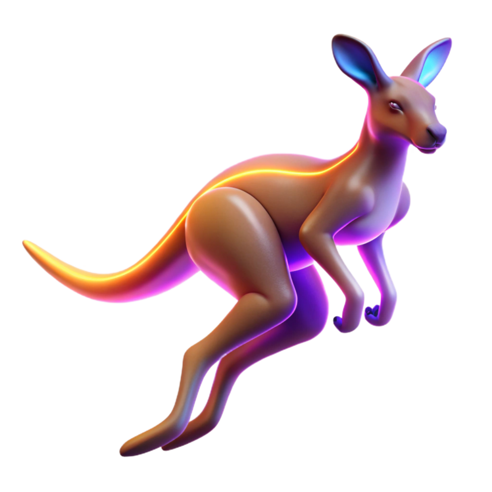 Neon Kangaroo Leaping in a Vibrant Three Dimensional Render of Motion png