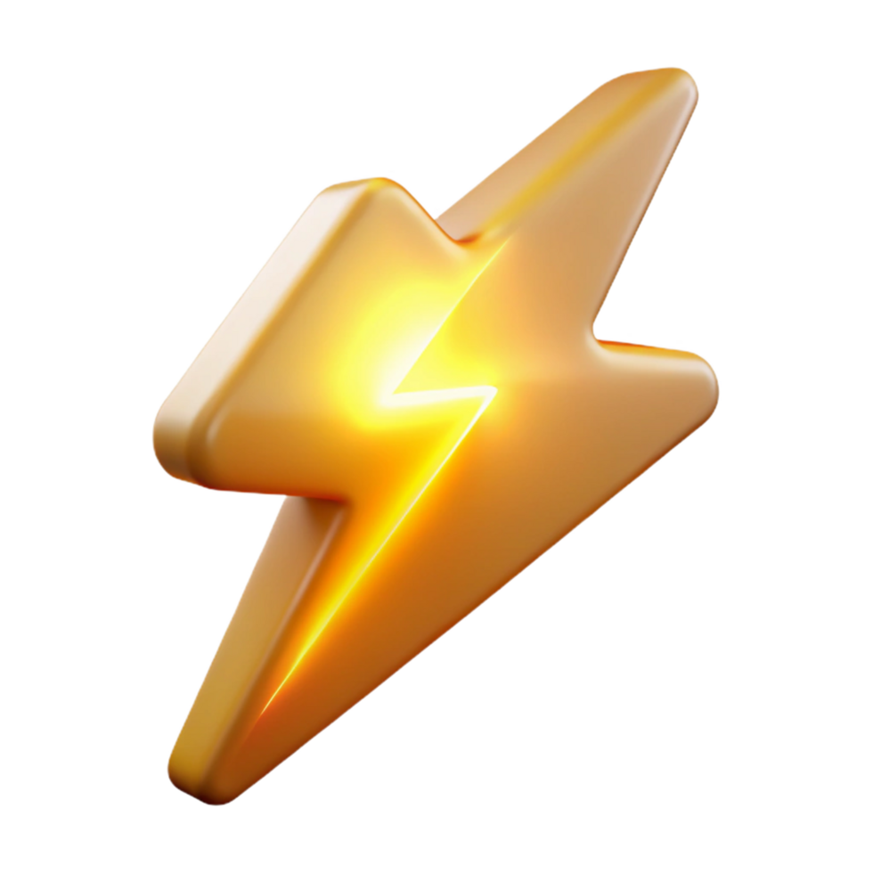 Glowing Lightning Bolt Icon in a Radiant Three Dimensional Scene of Design png