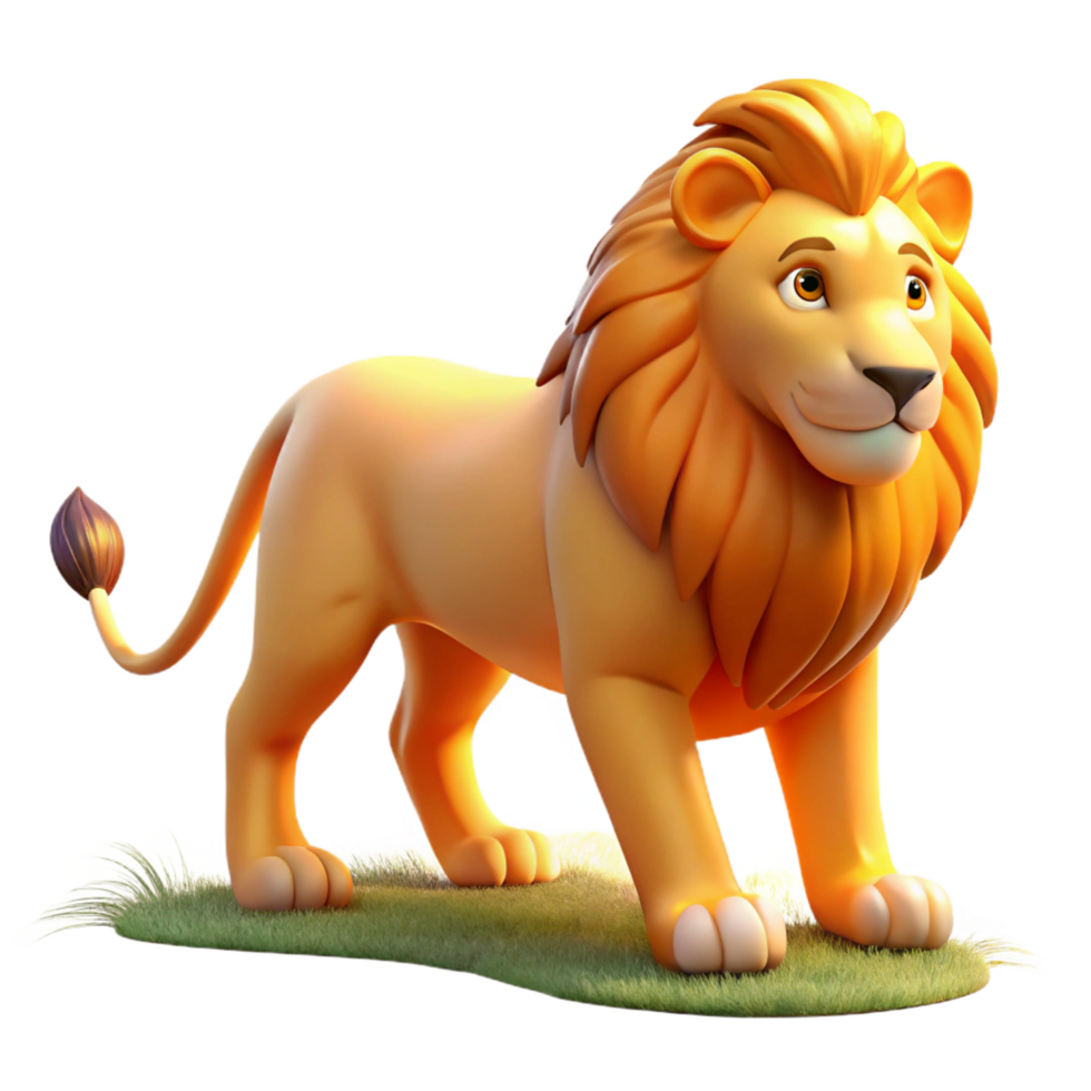 Cute Cartoon Lion on Grass - An adorable depiction of a cartoon lion resting on grass capturing its playful and endearing nature png