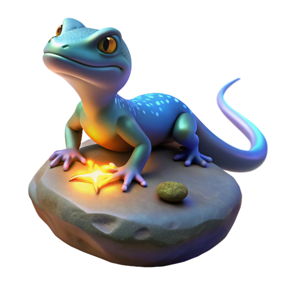 Cute Lizard on a Rock with a Star in a Charming Three Dimensional Scene of Nature png