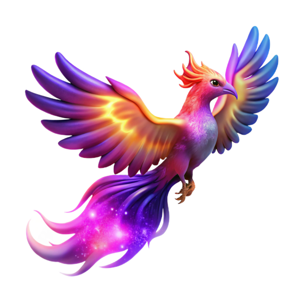 Cosmic Firebird Soaring Through the Stars in a Stunning Fantasy Art Composition png