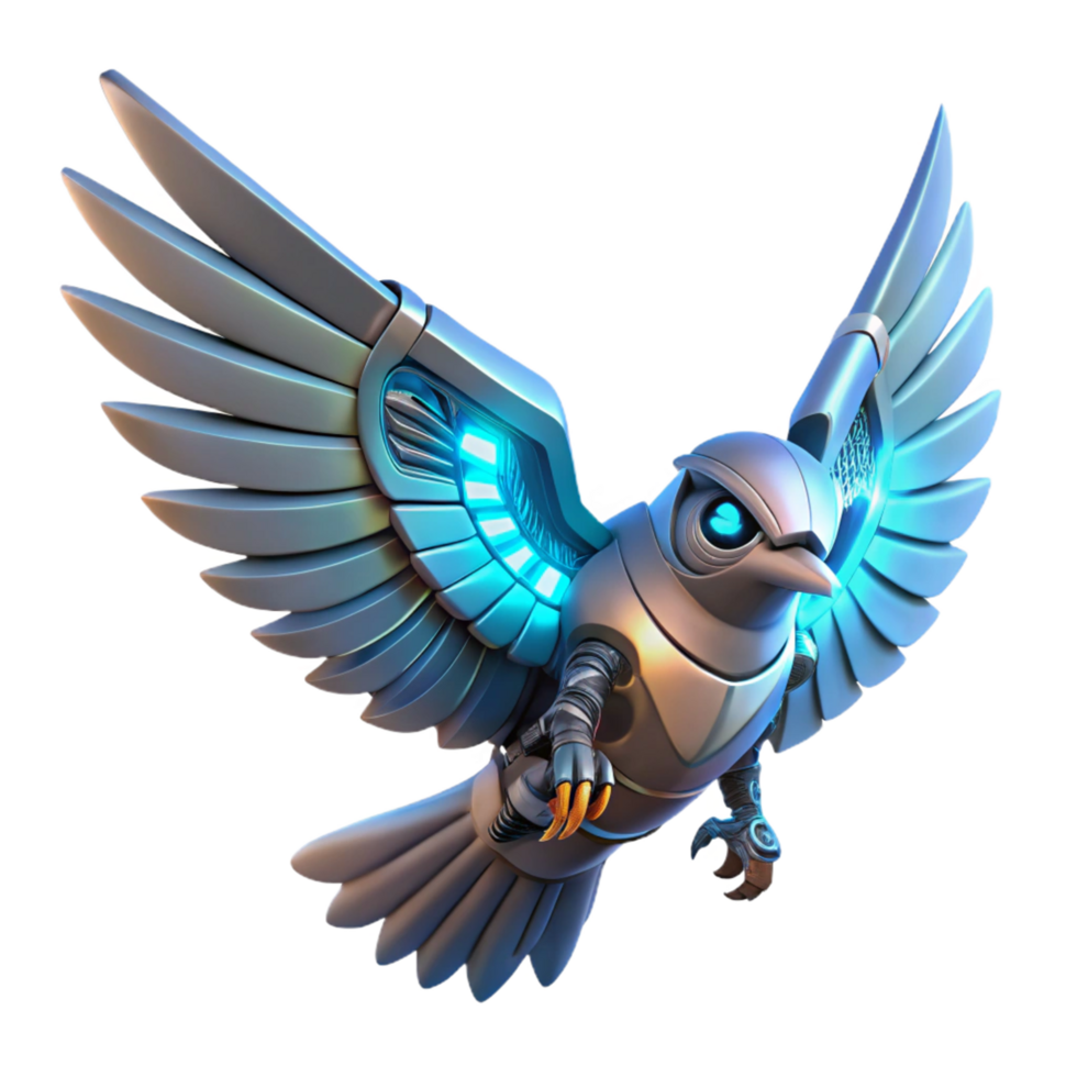 Mechanical Bird Futuristic Avian Robot A futuristic bird crafted as a mechanical design, navigating the digital sky with precision. png