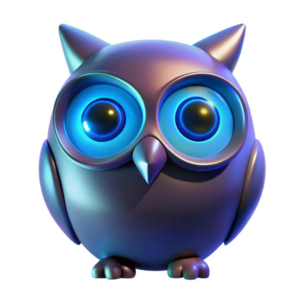 Glowing Owl 3D Render - A luminous 3D render of an owl with glowing elements highlighting its enchanting presence and mystical atmosphere png