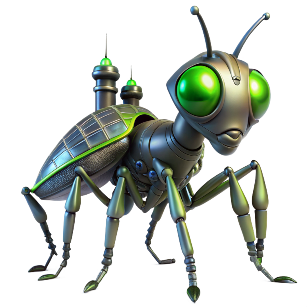 Robotic Ant with Antennae A futuristic ant crafted as a robotic design, navigating the digital jungle with precision. png