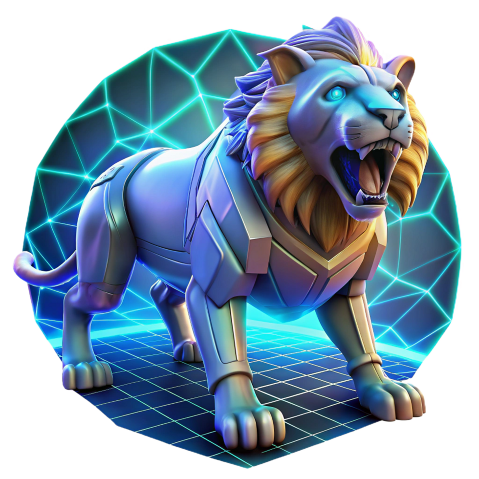 Cybernetic Lion Digital Beast in a Futuristic Three Dimensional Scene of Design png
