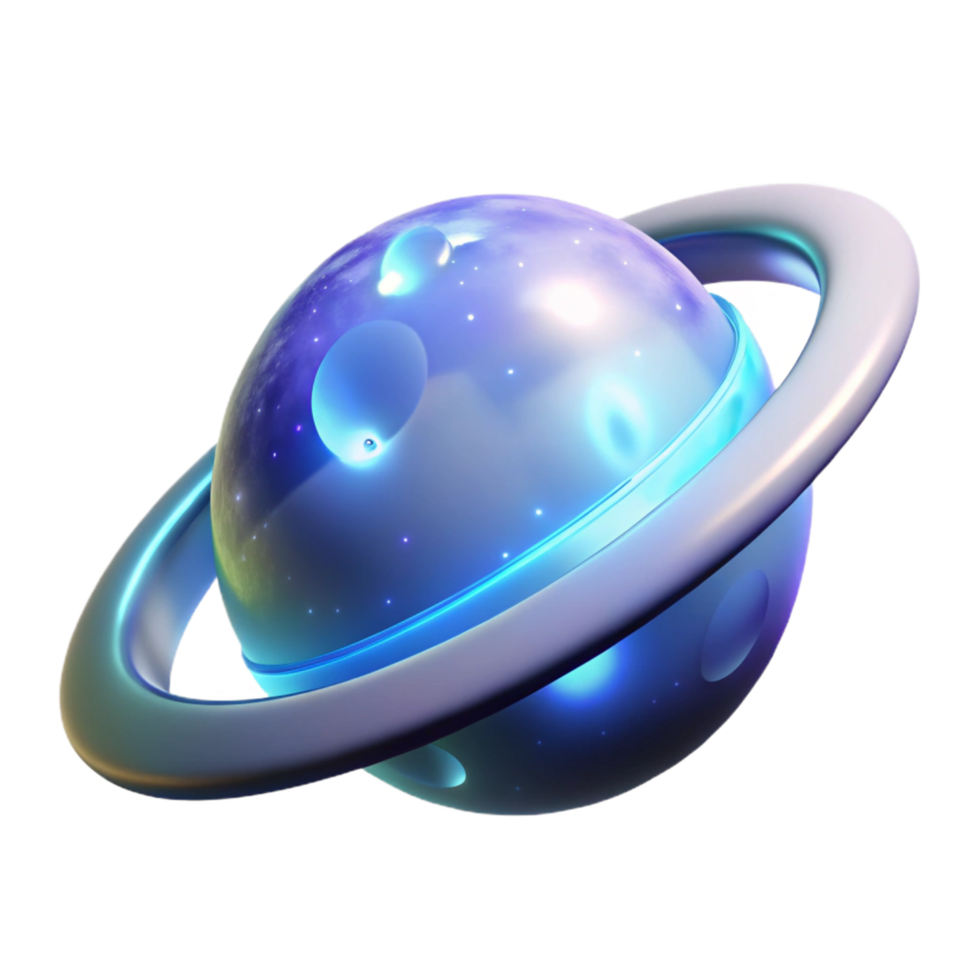 Glowing Planet with Rings in a Mesmerizing Three Dimensional Scene of Galactic Beauty png