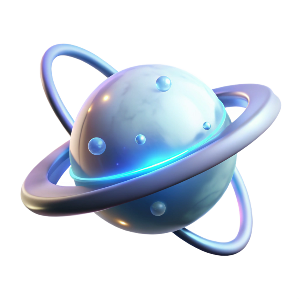 Glowing Planet with Rings in a Radiant Three Dimensional Scene of Cosmic Beauty png