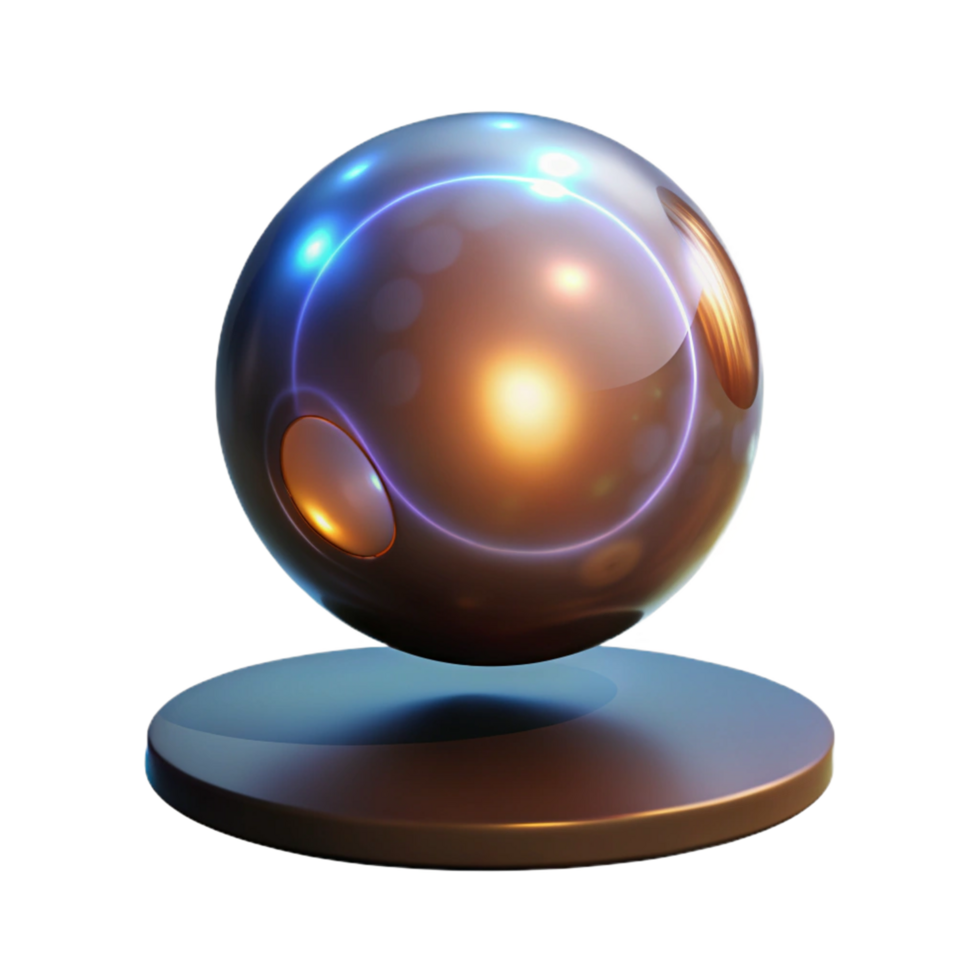 Glowing Orb on Platform A radiant orb navigating a platform, its surface glowing with vibrant colors in a digital world. png