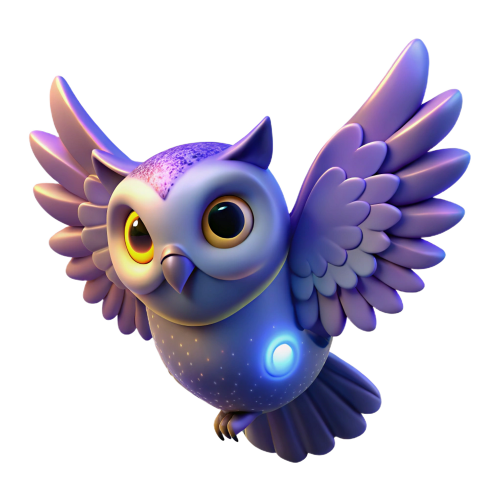 Cute Owl Three Dimensional Render in a Whimsical Scene of Wildlife png