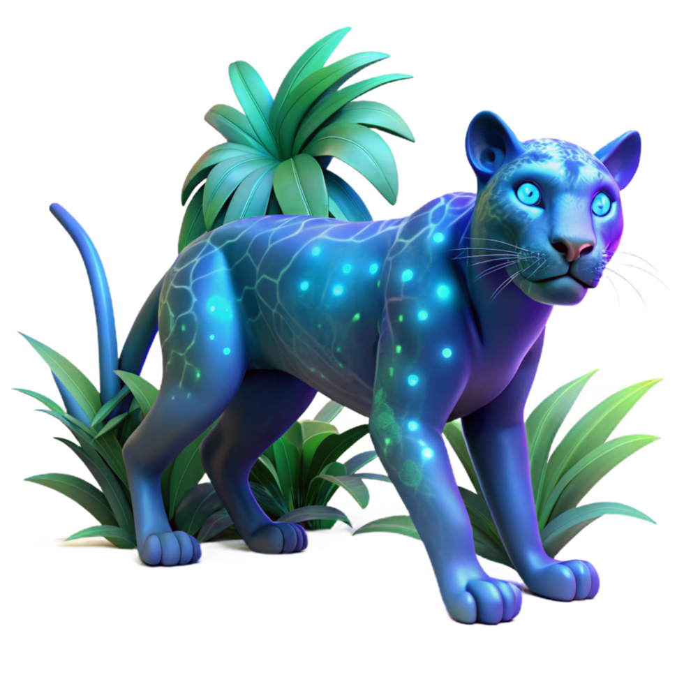 Glowing Big Cat Roaming Stealthily in the Lush Jungle png