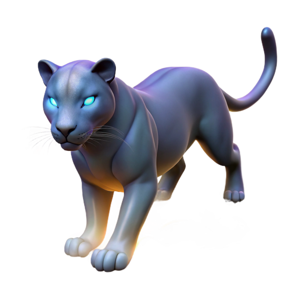 Glowing Big Cat 3D Render A majestic big cat with fur that glows with vibrant colors, captured in a stunning three-dimensional render. png