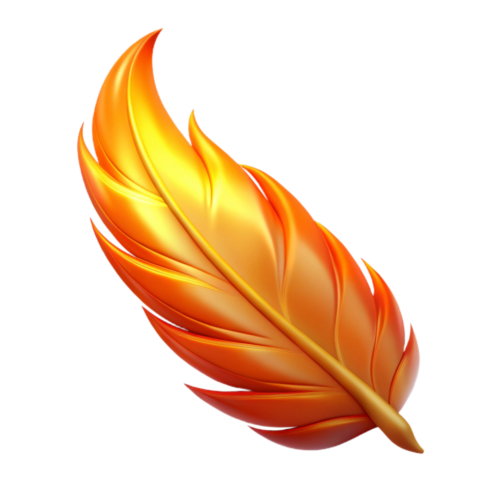 Fiery Feather 3D Render A radiant feather ablaze with vibrant colors, captured in a stunning three-dimensional render. png