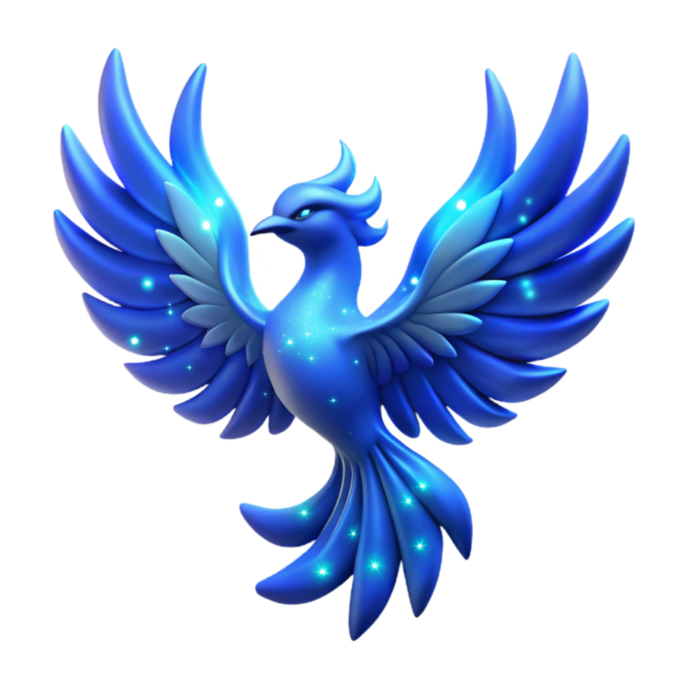 Glowing Blue Phoenix Fantasy Bird in a Majestic Three Dimensional Scene of Beauty png