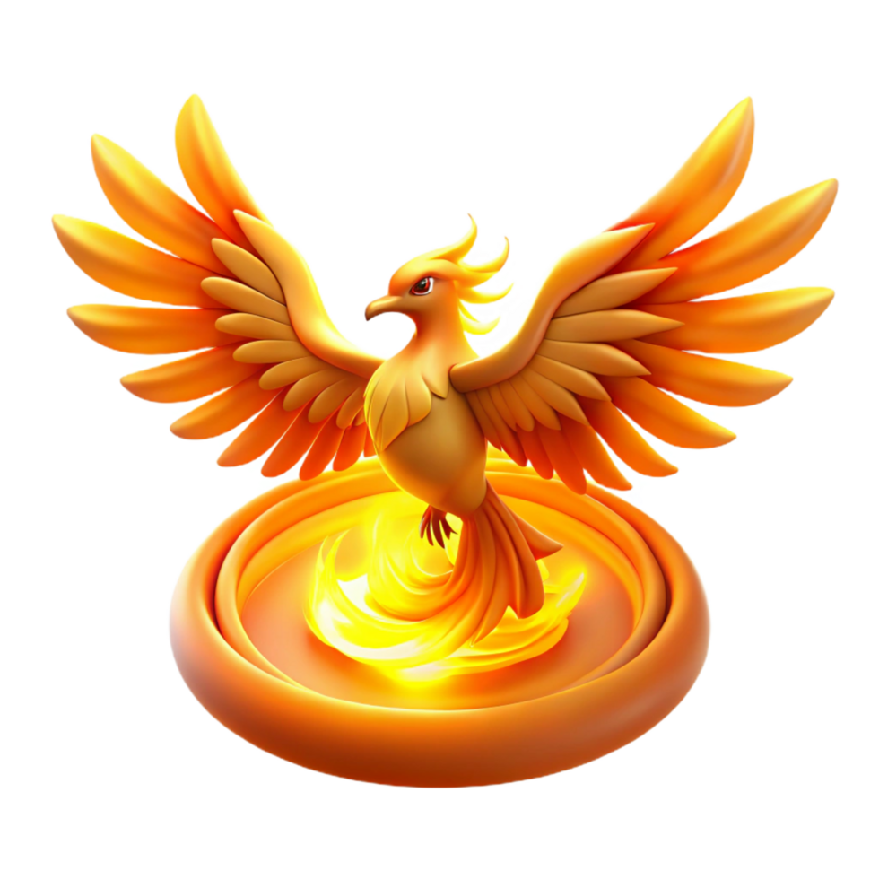 Fiery Phoenix Bird in 3D A mythical phoenix depicted in three-dimensional art, its feathers ablaze with vibrant colors. png