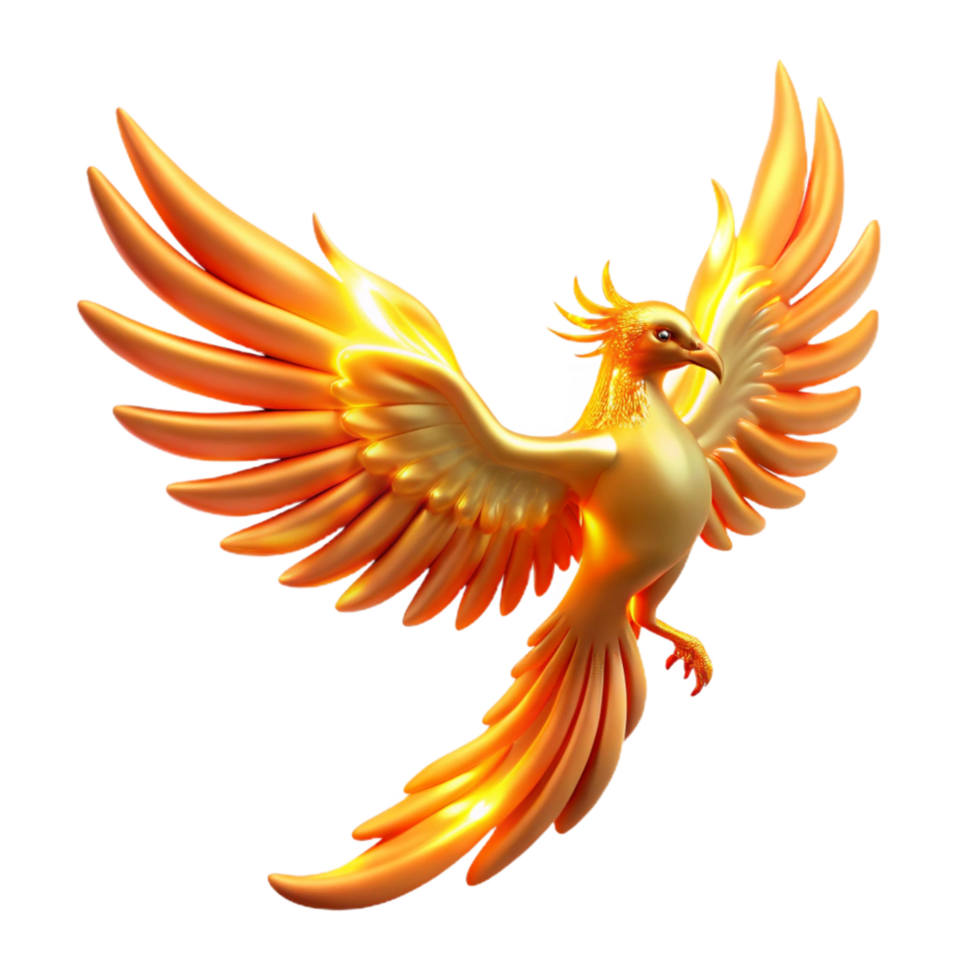 Golden Phoenix Mythical Bird Art A majestic phoenix navigating the digital sky, its feathers glowing with vibrant colors in a stunning render. png