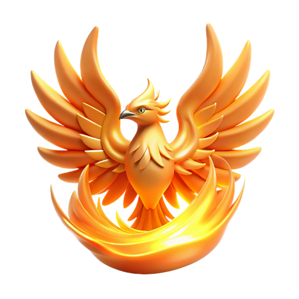 Golden Phoenix Firebird Wings A majestic phoenix navigating a world of fire, its wings glowing with golden hues in a digital world. png