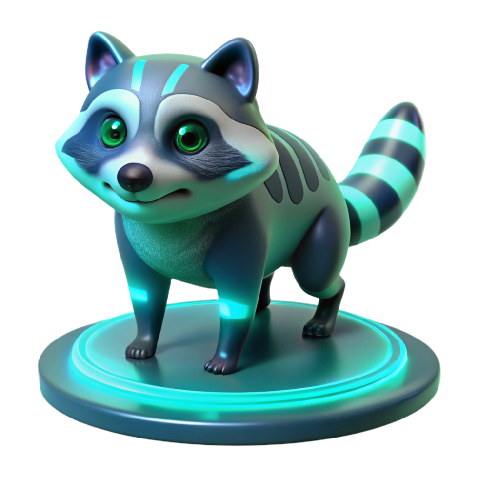 Cybernetic Raccoon 3D Model A futuristic raccoon crafted as a robotic design, navigating the digital forest with precision. png