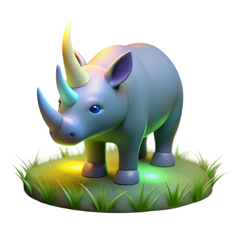 Cute Cartoon Rhino 3D Model An endearing 3D model of a cartoon rhinoceros, designed with exaggerated features for a charming effect. png