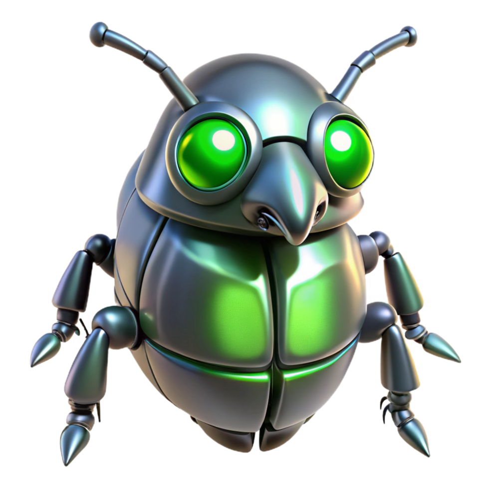 Metallic Bug Robot 3D Render A futuristic bug crafted as a robotic design, navigating the digital jungle with precision. png