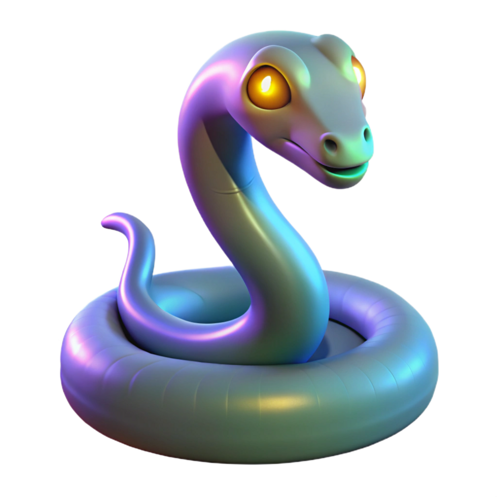 Cute Three Dimensional Cartoon Snake with Playful Expression and Bright Colors png