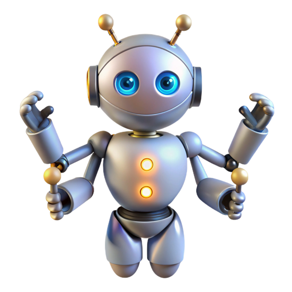 Cute Robot with a Mallet in a Whimsical Three Dimensional Scene of Technology png
