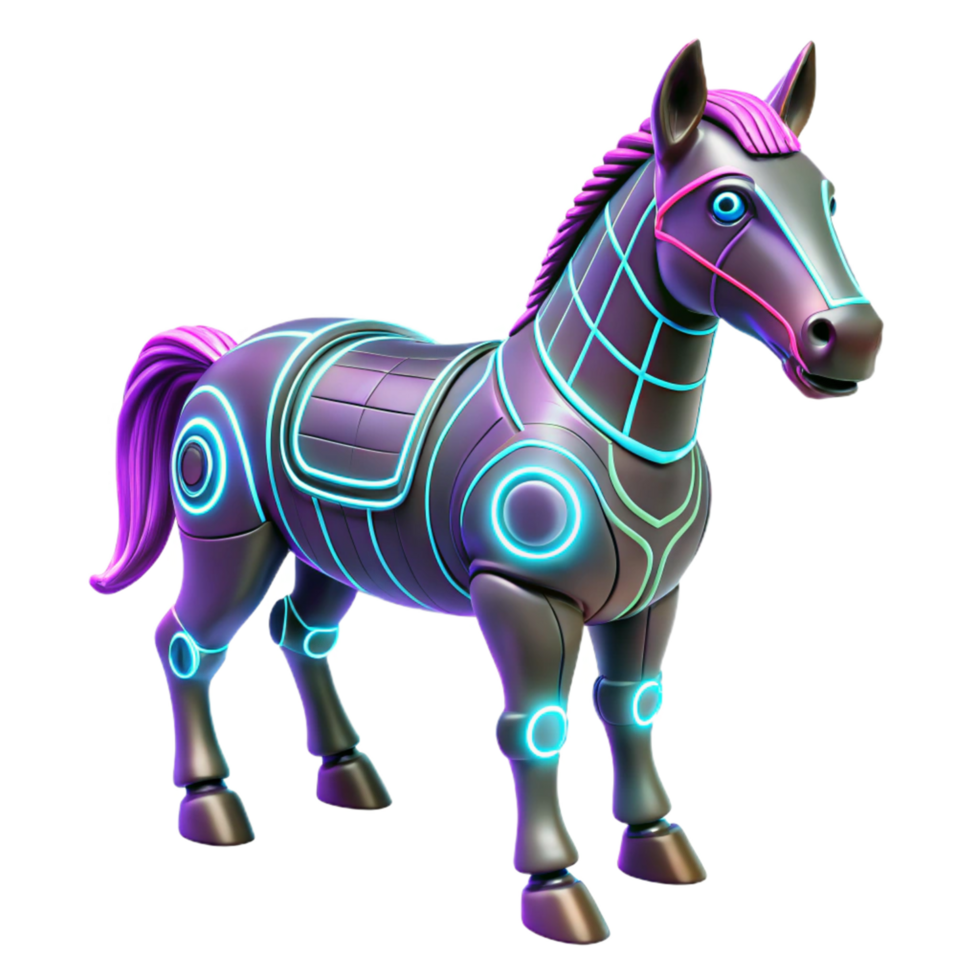 Cybernetic Horse Neon Robot Equine - A futuristic depiction of a cybernetic horse with neon elements showcasing advanced mechanical design and sleek features png