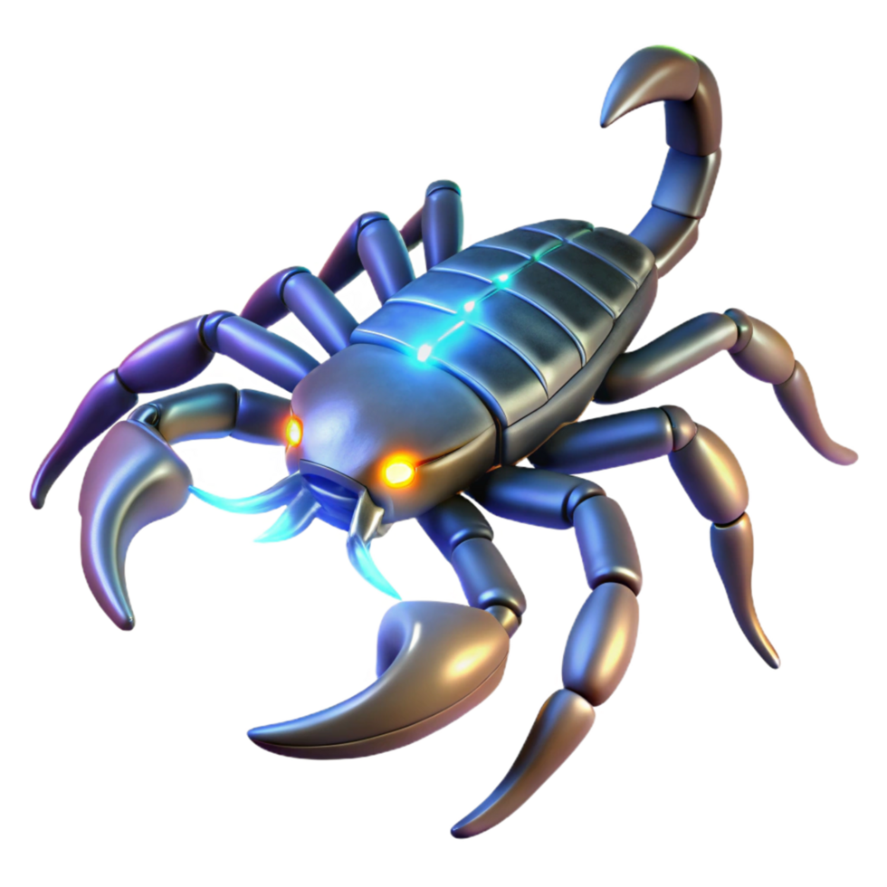 Glowing Robotic Scorpion Toy in a Futuristic Three Dimensional Scene of Design png