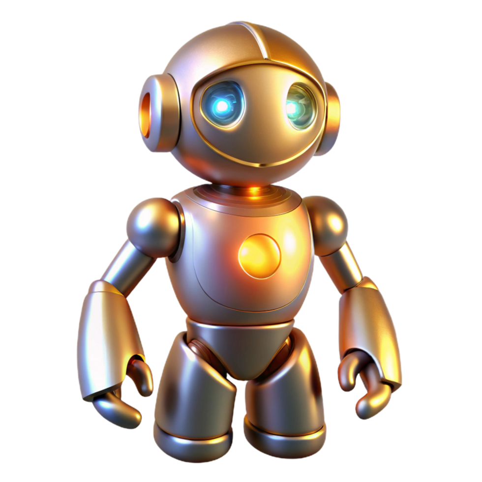 Cute Golden Robot, Three Dimensional Render in a Whimsical Scene of Technology png