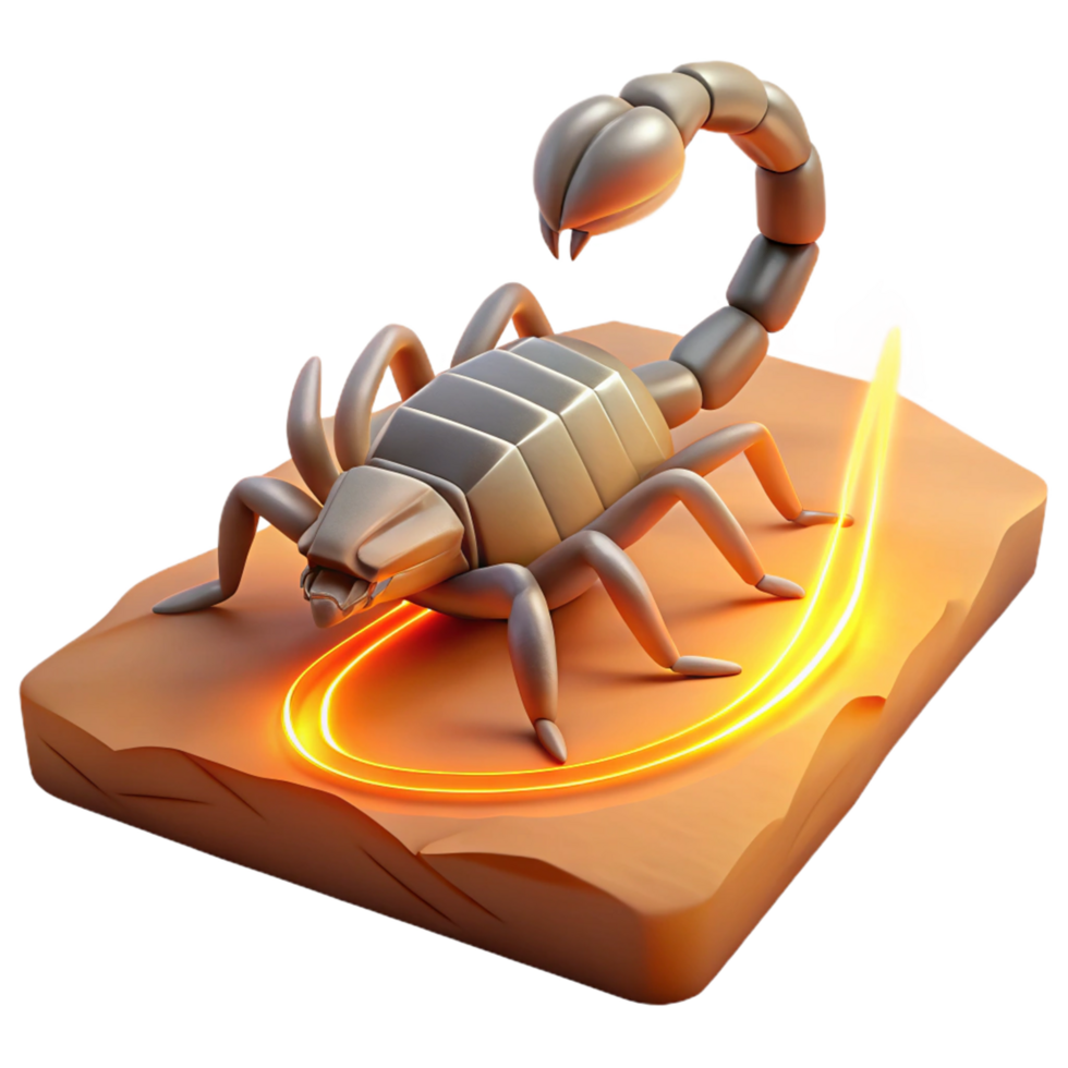 Scorpion 3D Render Desert Glow A dynamic 3D depiction of a scorpion with a desert glow, highlighting its intense and vibrant presence. png