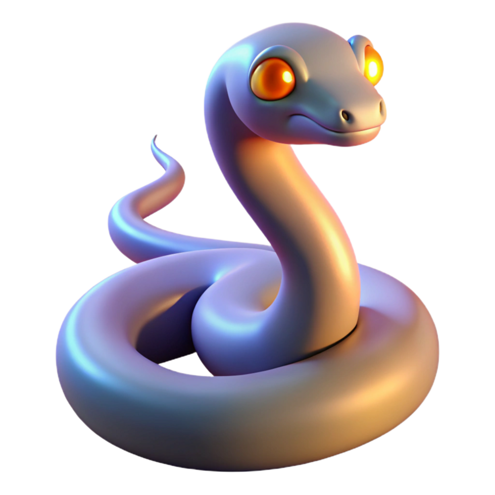 Cute Cartoon Snake 3D Render - An adorable 3D render of a cartoon snake with exaggerated features and playful expression png