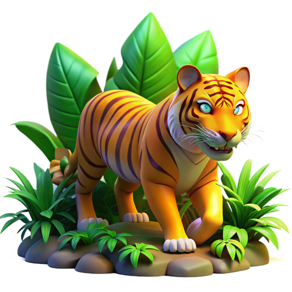 Jungle Tiger Three Dimensional Render in a Majestic Scene of Wildlife png