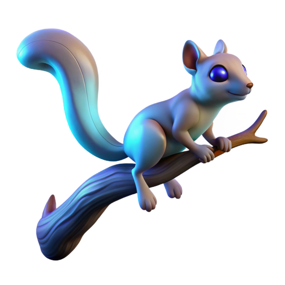 Cute Three Dimensional Squirrel on a Branch in a Charming Scene of Nature png