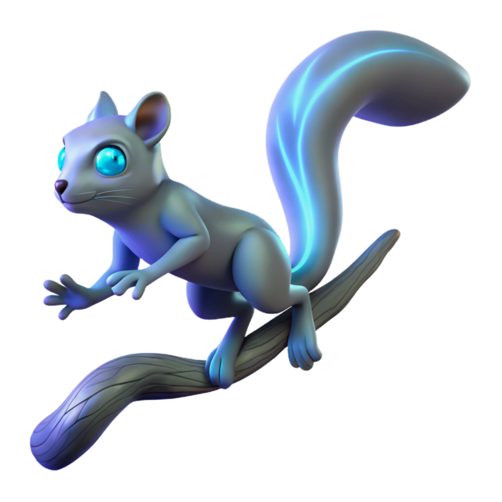 Glowing Tail Squirrel 3D Render A radiant squirrel navigating the digital forest, its tail glowing with vibrant colors in a stunning render. png