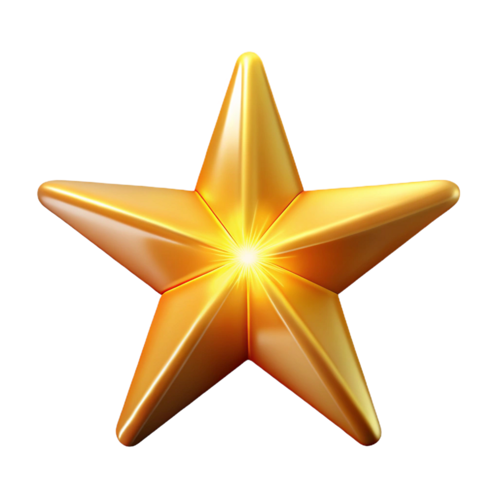 Golden Star 3D Render A radiant star navigating the digital sky, its surface glowing with golden hues in a stunning render. png