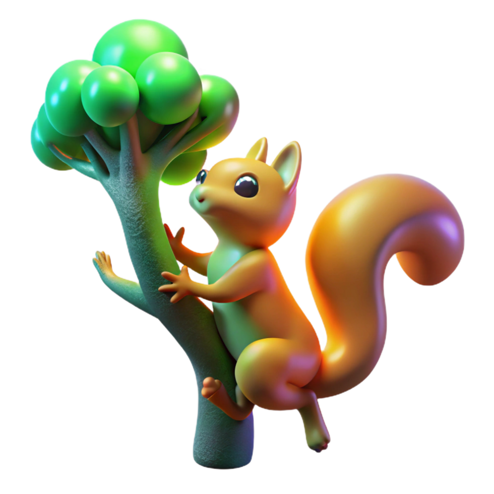 Cute Squirrel on a Tree in a Charming Three Dimensional Scene of Nature png