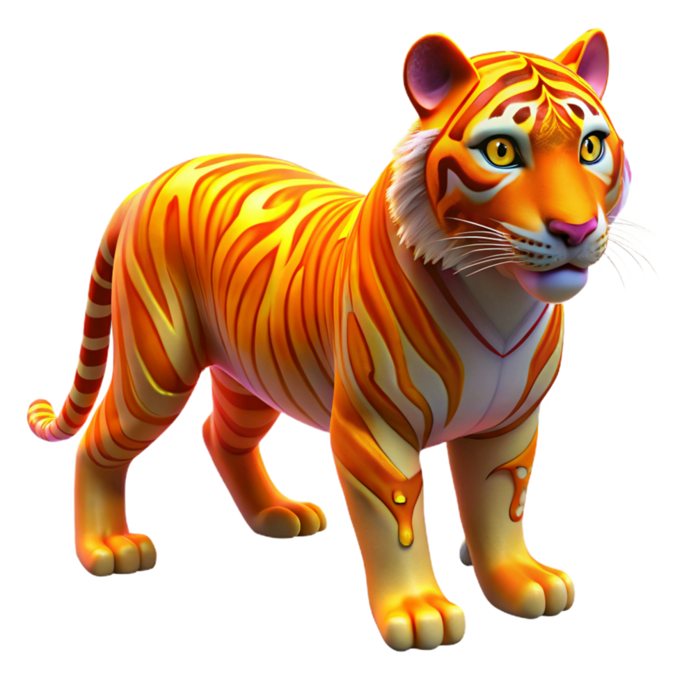 Orange Tiger Cartoon - A whimsical depiction of a cartoon tiger with exaggerated features and playful expression png