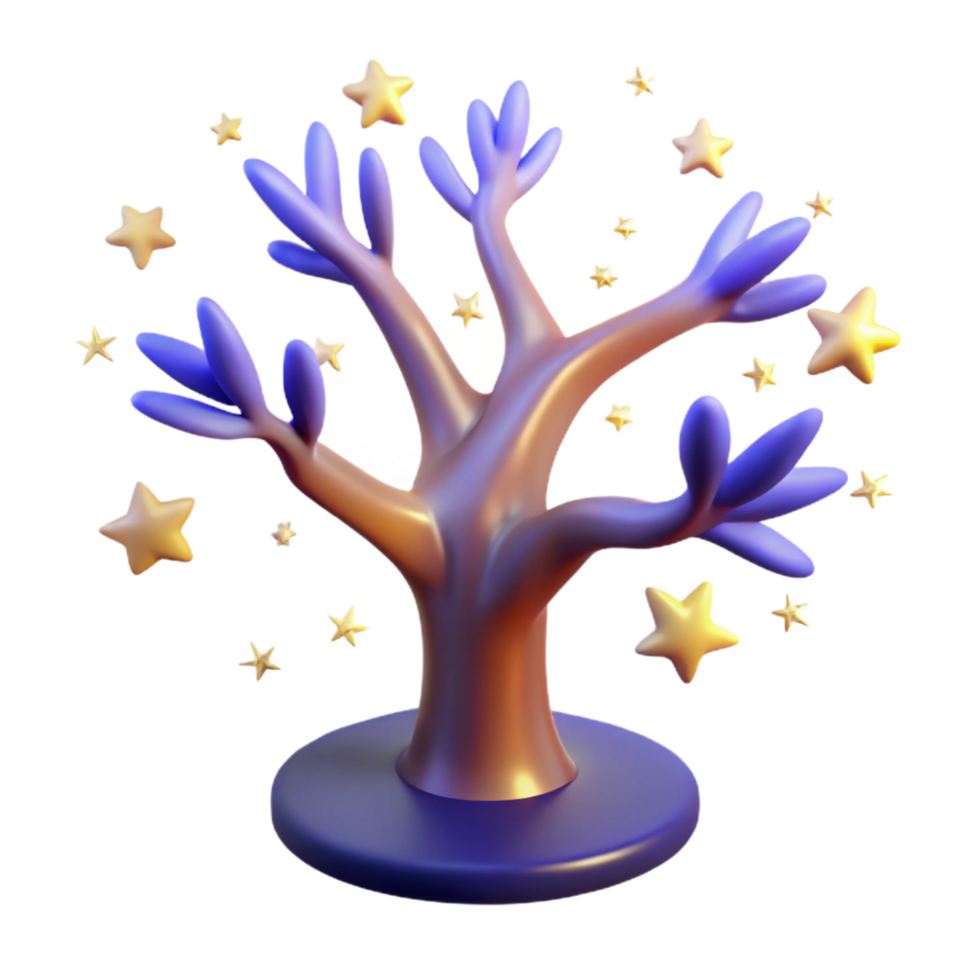 Starry Wishing Tree in a Three Dimensional Render of Enchantment png