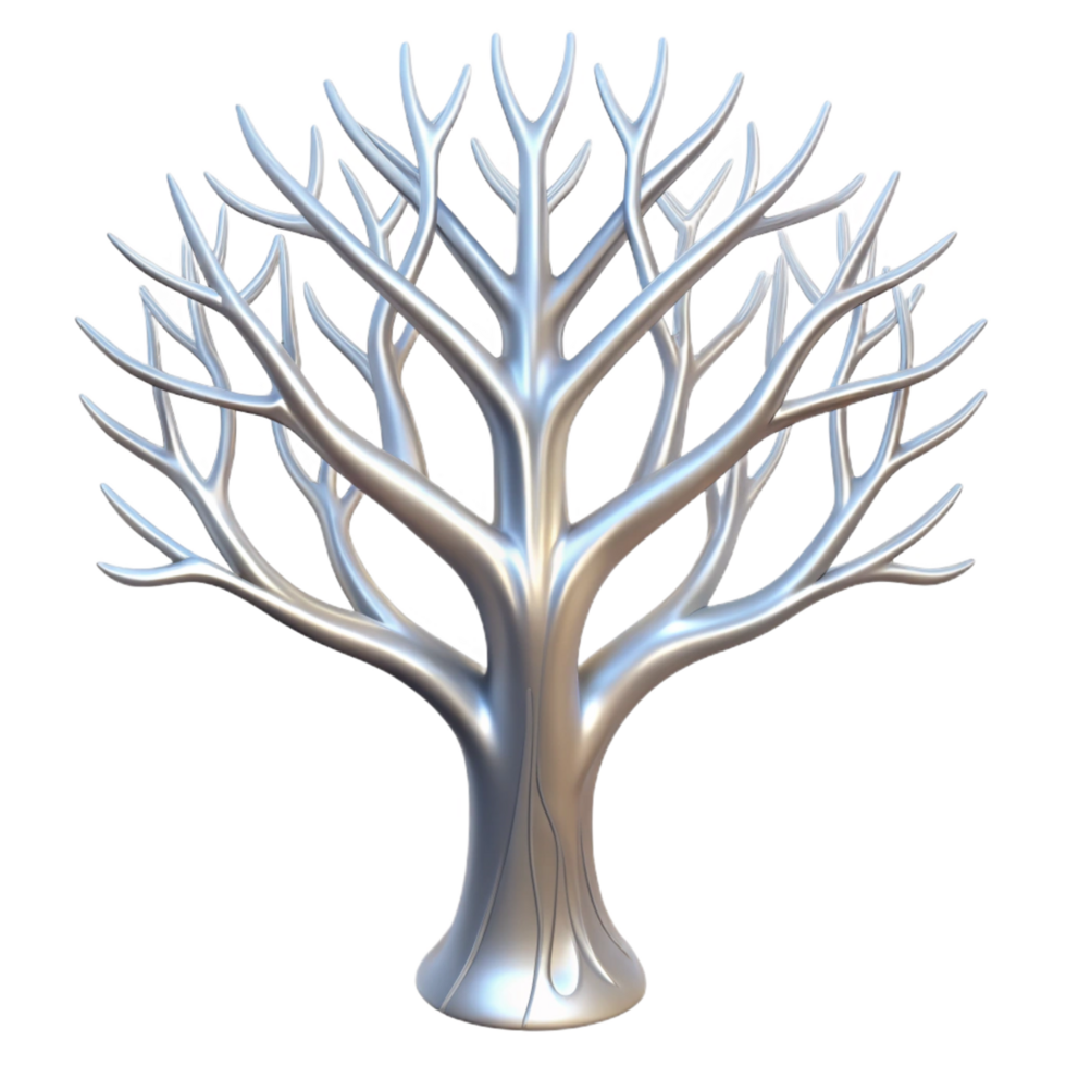 Silver Tree Sculpture Abstract Art in a Creative Three Dimensional Scene of Design png