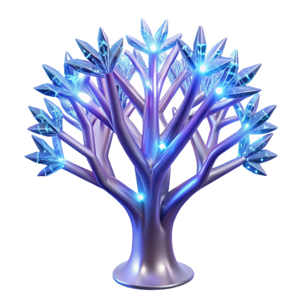 Glowing Crystal Tree Art - A luminous depiction of a crystal tree with glowing elements highlighting its ethereal beauty and enchanting presence png